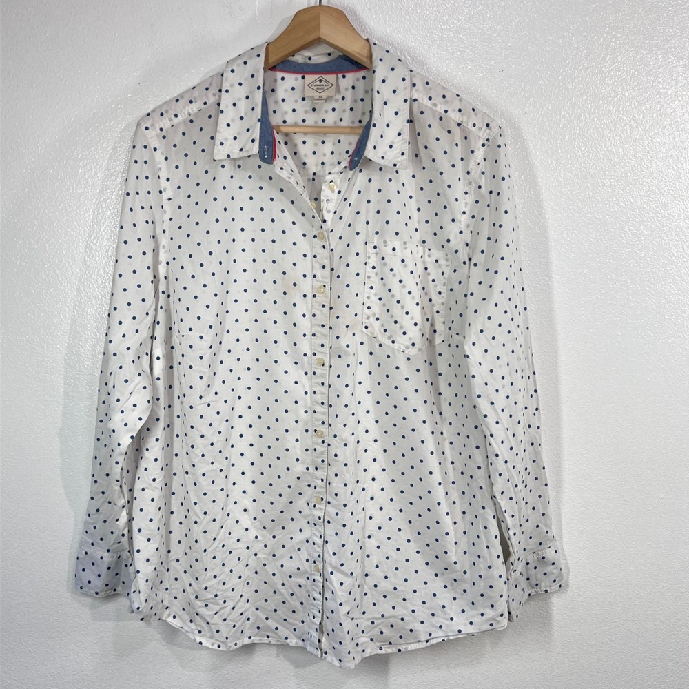 St John's Bay Polka‎ Dot Button Down Shirt White Blue Plus Size 3X 100% Cotton